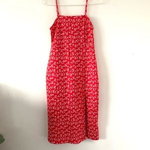 Zara red floral midi dress with slit small